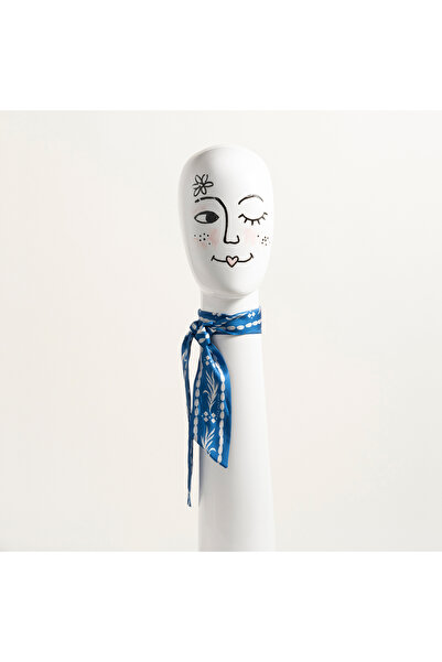 Zsa Zsa Zsu Pera Dijital Baskılı Ipek %100 Ipek Fular 6x120 Cm Mavi