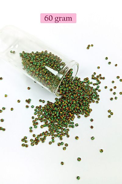 STUMBANNG Bulk glass sand beads (11/0) 2 mm - 60 grams - green yellow striped - bnc041