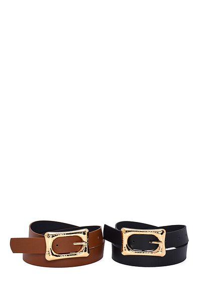 Paçuli Moda Shiny Rectangular Buckle Women's Belt 20146