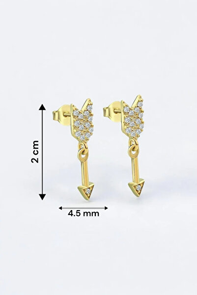 jelux silver Gümüş 925 Ayar Zirkon Taşlı Ok Model Çivili Gold Küpe