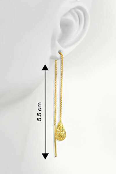 jelux silver Gümüş 925 Ayar Grift Model Füzyon Zincirli Gold Damla Küp