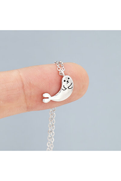 Genel Markalar Sevimli Minimal Fok Balığı Kolye 925 Ayar Rodyum Kaplama