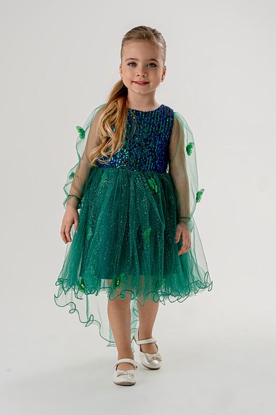 Eray Kids Βραδινό φόρεμα για κορίτσια με γυαλιστερή παγιέτα ασημί τούλι πεταλούδα με λεπτομέρεια ουρά 4-7 ετών