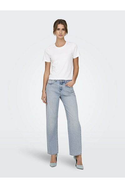 ONLY Women's Blue Onlella Mw Straight Tai518 Dnm Noos Pants 15337154 -Lightblue