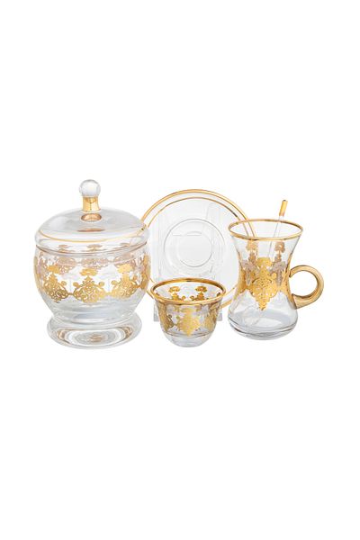 HIC Turkish Glass Tea and Coffee Set with Gold 50 Pieces