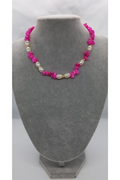 İPAR AKSESUAR قلادة من اللؤلؤ الحجري المكسور باللون الوردي