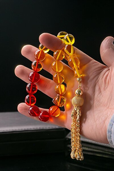 TESBİHKENTİ Renk Süzmesi Gold Püsküllü 17'lik Toz Kehribar Tesbih