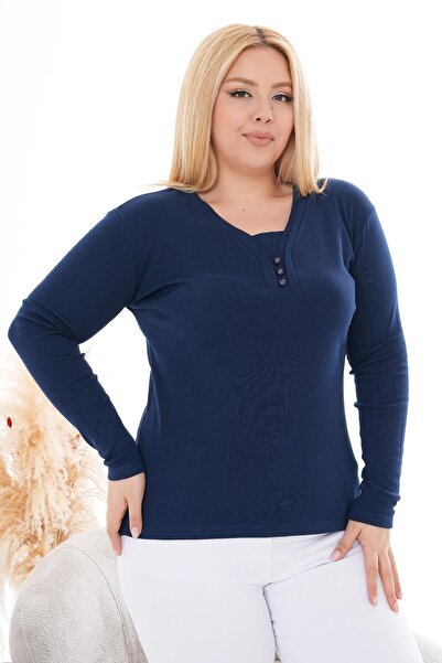 Siyezen Bluză cu decolteu în V și nasturi, mărime mare, pachet de bumbac