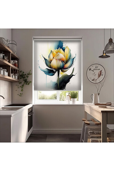 AD Home Ακουαρέλα και κίτρινα λουλούδια τυπωμένα σε ρολό κουρτίνας - Αντηλιακ...