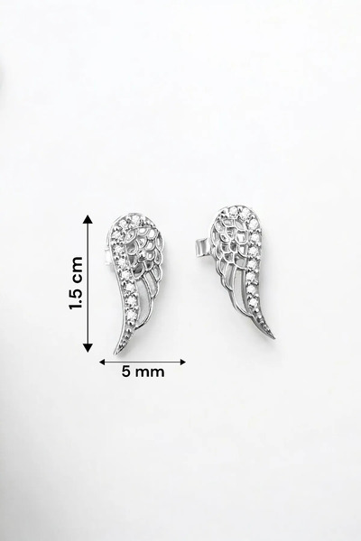 jelux silver Gümüş 925 Ayar Zirkon Taşlı Melek Kanadı Çivili Küpe