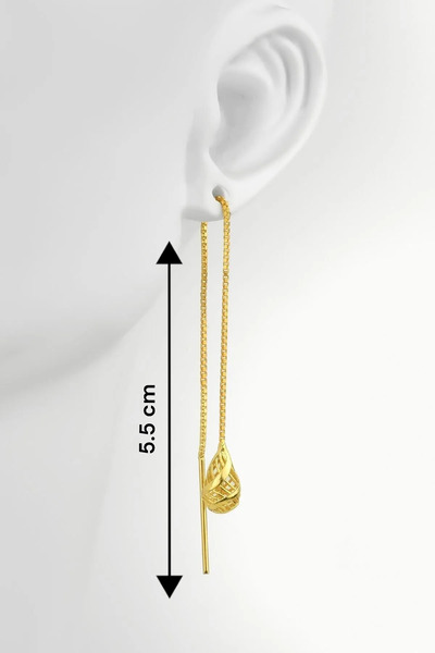 jelux silver Gümüş 925 Ayar Pervane Model Füzyon Zincirli Gold Damla Tekli Küpe