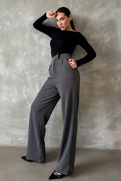Madmext Παντελόνι Palazzo Anthracite Lycra με κλείσιμο Velcro MG2291
