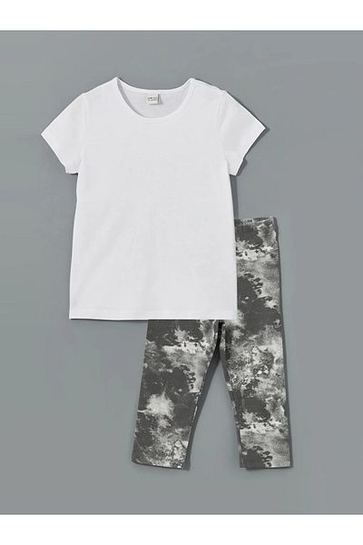 LC Waikiki Lcw Eco White Crew Neck Girls T-Shirt & Leggings