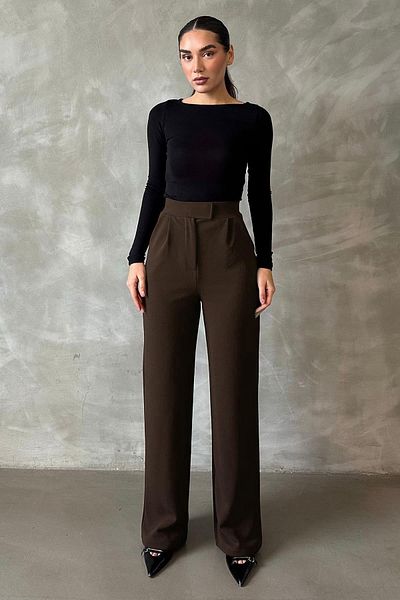 Madmext Brown Lycra Velcro Closure Palazzo Trousers Mg2291
