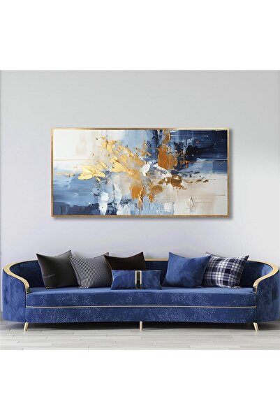 Tablosan Yağlı Boya Dokulu Tablo Lacivert Altın Gold Soyut Altın Çerçeveli U0...