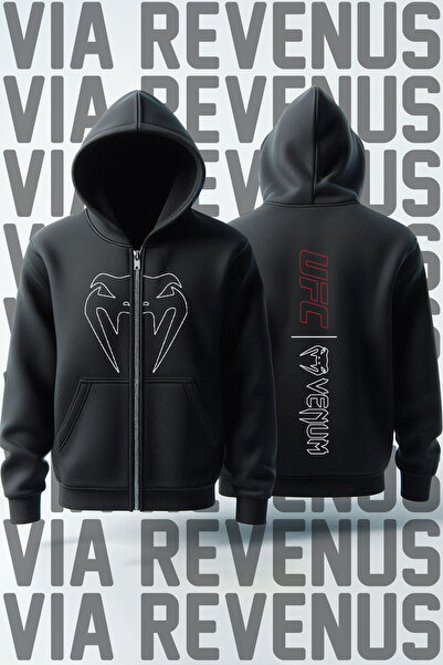 Vordevia Ufc Venum Front and Back Printed Unisex Zippered Hooded Gray Sweatshirt Cardigan