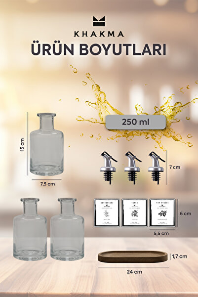 KHAKMA Transparent 3-Piece 250 Ml Olive Oil Vinegar Pomegranate Syrup Oil Pot with Wooden Stand White