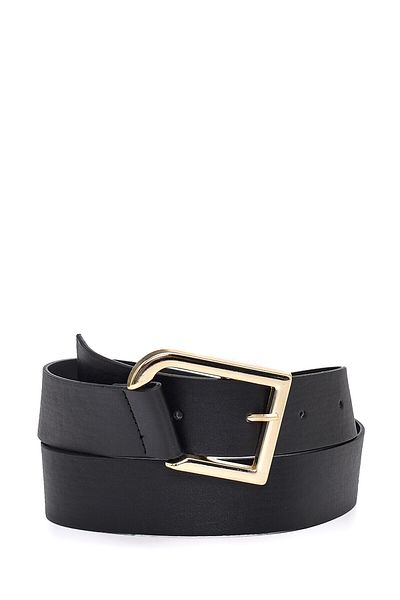 Paçuli Moda Black Gold Color Rectangular Buckle Belt