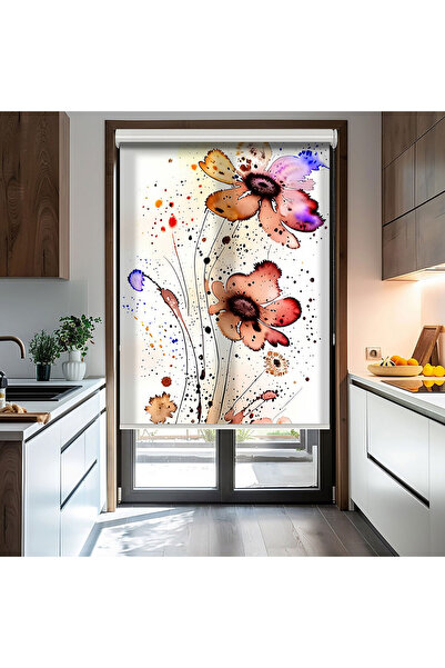 AD Home Suluboya Renkli Çiçekler Baskılı Stor Perde - Güneşlik Perdesi - Salo...