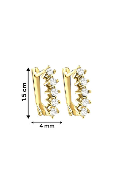 jelux silver Gümüş 925 Ayar Sıra Zirkon Taşlı Gold Küpe