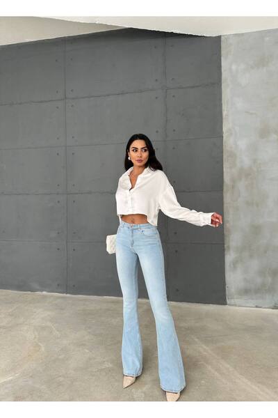 Miss Buz Mavi İspanyol Paça Kot Pantolon