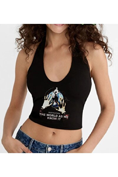 MAYDAY CULTURE Bluză neagră Pinterest Crop Top Y2K Lycra strânsă