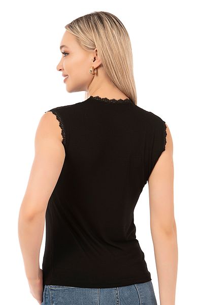 ÖZKAN underwear بلوزة نسائية محبوكة من Özkan 7365 مصنوعة من قماش فيسكوز ناعم ومريح ومزينة بالدانتيل بدون أكمام