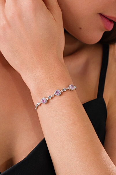 Ricco Jewellery 14 K White Gold Kaplama 925 Ayar Gümüş Pembe Kuvars Kalp Bile...