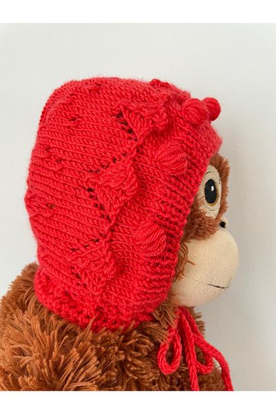 The Cloudish Shop Laura Lora Hat Bonnet for Baby Beanie - Red Patterned Hand Knitted Model
