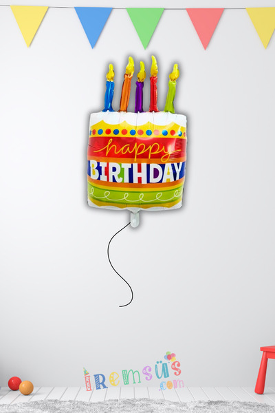 mypartyready Happy Birthday Pasta Şeklinde Mumlu Folyo Helyum Balon 85 Cm Doğ...