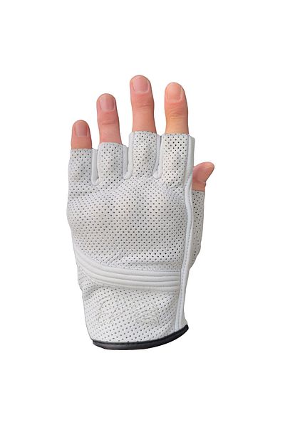The Biker Jeans Fingerless Flx Leather White Protect Motorcycle Leather Gloves