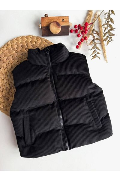 MODA Children's Black-Cream Velvet Inflatable Vest