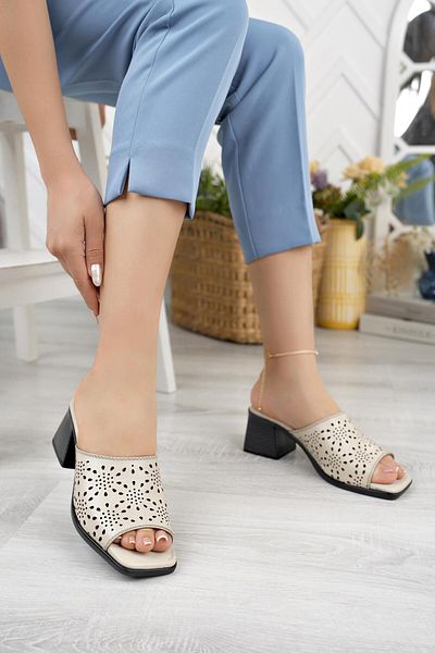 Diego Carlotti Genuine Leather Women's Daily Heeled Slippers Dd5020