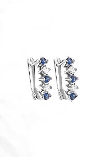 jelux silver Gümüş 925 Ayar 2,5 Mm Sıra Zirkon Safir Taşlı Küpe