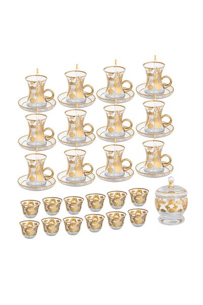 HIC Turkish Glass Tea and Coffee Set with Gold 50 Pieces
