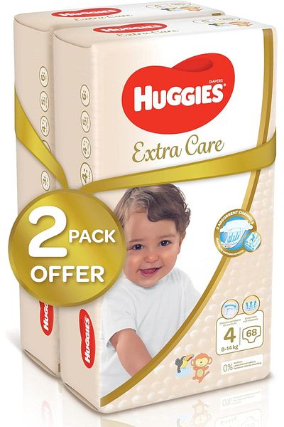Huggies Extra Care, Size 4, 8 -14 kg, Jumbo Pack, 68 Diapers