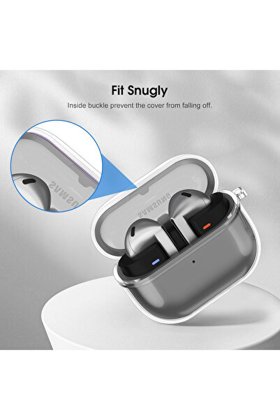 EWEC Samsung Galaxy Buds3, Buds3 Pro, Buds3 Fe Uyumlu Şeffaf Kılıf, Kulaklık İpi, Temizleme Kalemi Seti