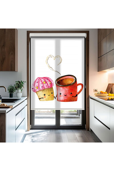 Bright Cover Pasta ve Çay Baskılı Stor Perde - Baskılı Güneşlik Perdesi - Mut...