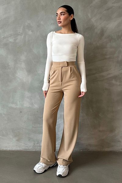Madmext Beige Lycra Velcro Closure Palazzo Trousers Mg2291