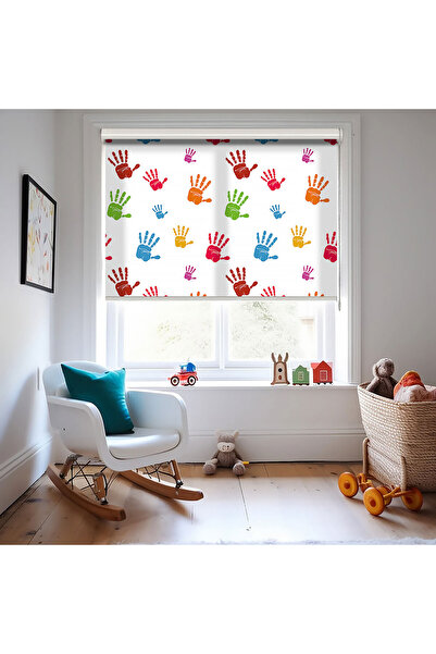 Bright Cover Renkli Eller Baskılı Stor Perde - Güneşlik Perdesi - Bebek Odası...