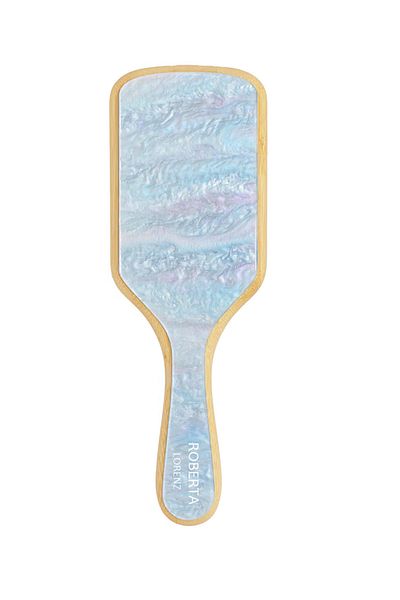Roberta Lorenz Natural Bamboo Toothed Acetate Hair Comb with Blue Pearlescent