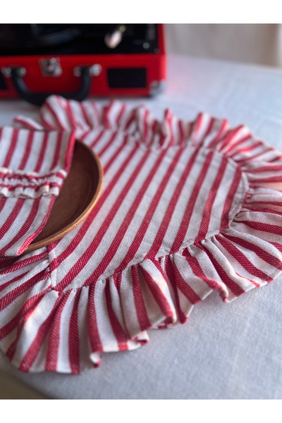 KaiHome Lovely Kalp Fırfırlı Keten Supla / Amerikan Servis 6 ADET