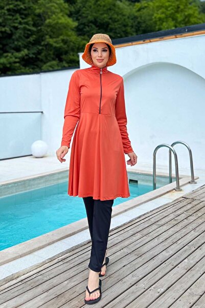 Remsa Mayo Lycra Fully Covered Hijab Swimsuit Mayless Plain 9020 Cinnamon Remsa Swimsuit