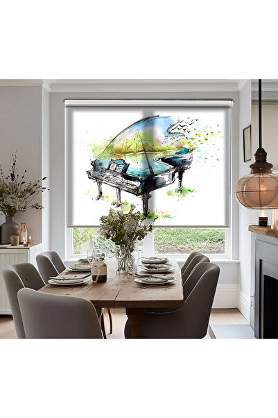 AD Home Piano İllustrasyon Baskılı Stor Perde - Güneşlik Perdesi - Genç Odası...