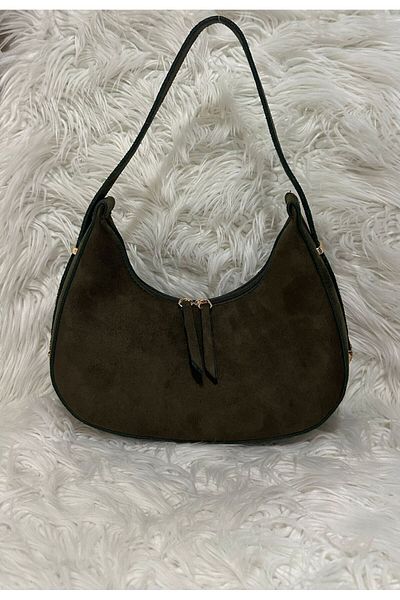 RumyaCollection Women's Suede Khaki Special Strap Hand and Shoulder Bag