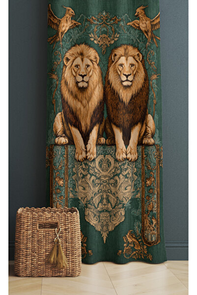 ALAMODECOR Aslan Model Etnik Eskitme Tarz Tek Kanat Genç Odası Fon Perde