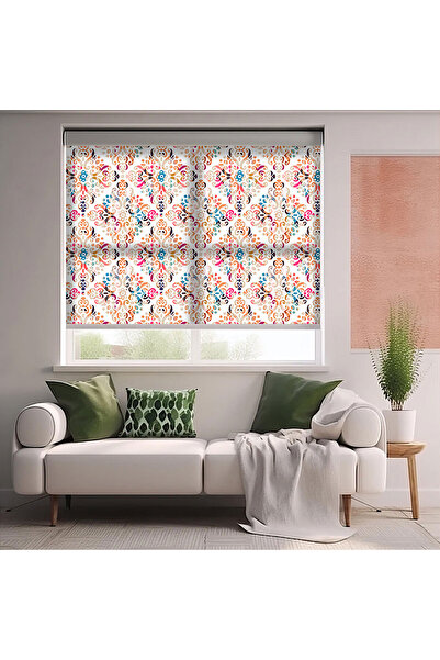 AD Home Renkli Damask Baskılı Stor Perde - Güneşlik - Mutfak, Salon, Yatak Od...