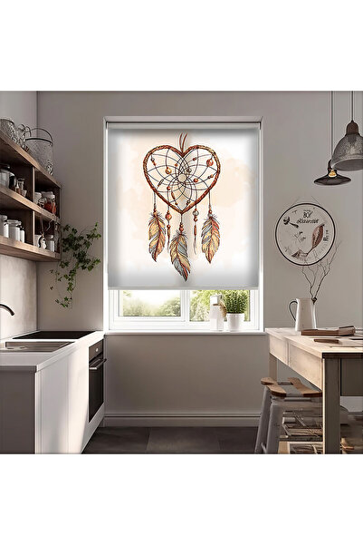 AD Home Kolye Ve Yaprak Baskılı Stor Perde - Baskılı Güneşlik Perdesi - Salon...