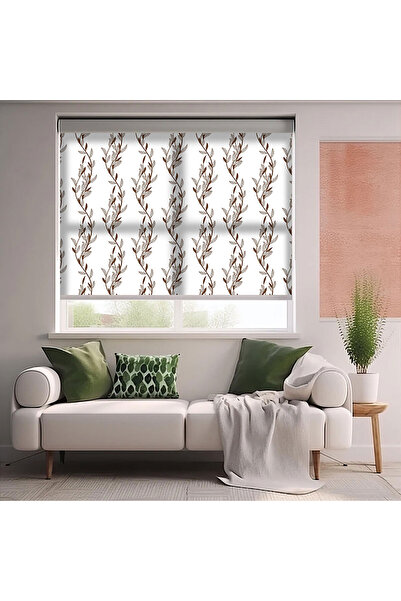 AD Home Çiçek ve Dallar Baskılı Stor Perde - Baskılı Güneşlik Perdesi - Mutfa...