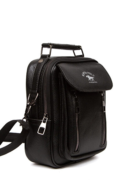 Newish Polo Erkek Siyah Vegan Deri Ayarlanabilir Çapraz Askılı El Ve Omuz Çan...